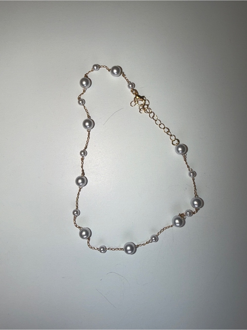 Gold Chain Necklace with Silver Pearl Stations